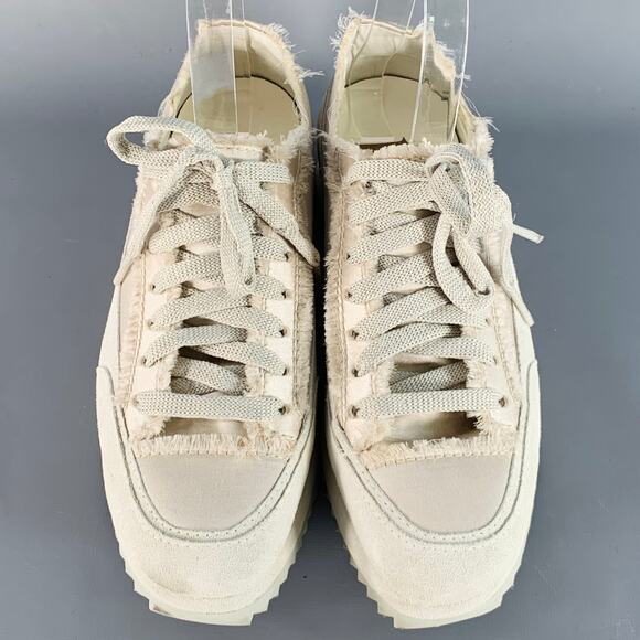 PEDRO GARCIA Size 6.5 Beige Grey Satin Suede Raw Edge Platform Sneakers - Picture 4 of 10